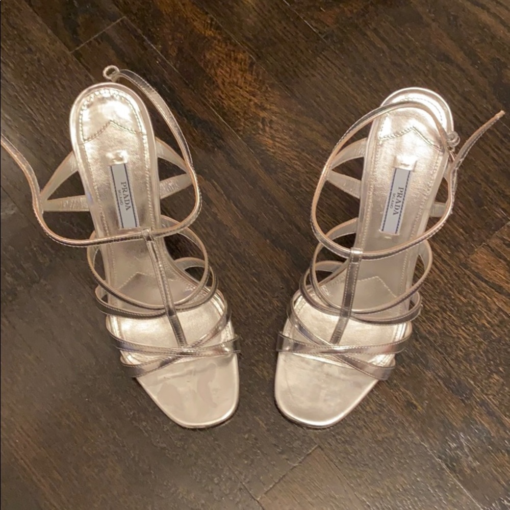 Prada  silver metallic sandals.